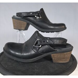 Teva Foxy Slingback Sandal 7 Black Leather Block Heel Comfort Boho Western Retro